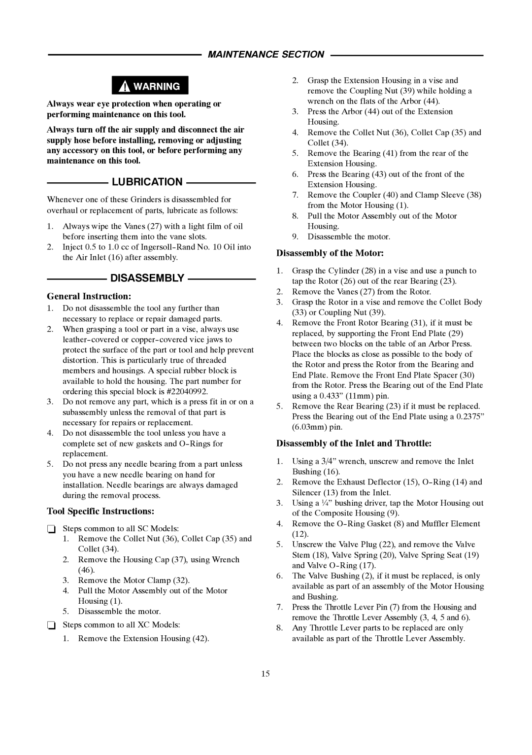 Ingersoll-Rand 4578217 manual Lubrication 