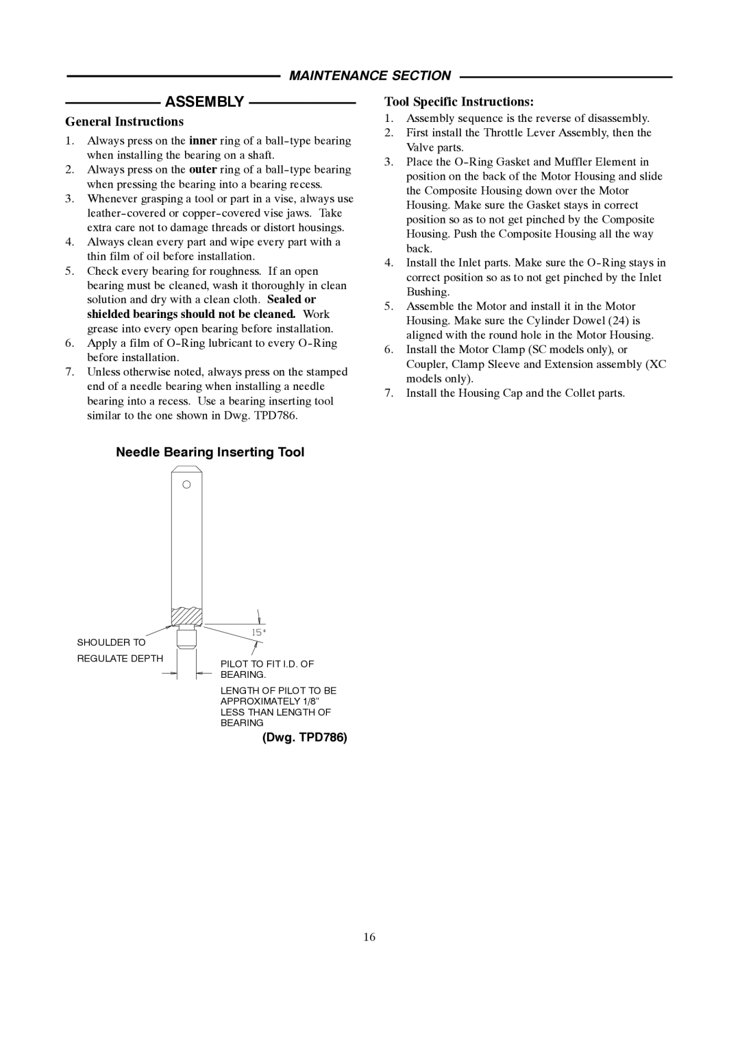 Ingersoll-Rand 4578217 manual Assembly, Needle Bearing Inserting Tool 