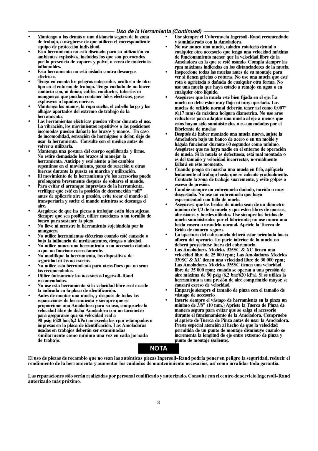 Ingersoll-Rand 4578217 Mantenga a los demás a una distancia segura de la zona, Inflamables, Eléctricas, Herramienta, Aire 