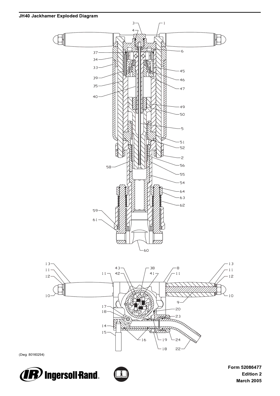 Ingersoll-Rand 52066477 manual JH40 Jackhamer Exploded Diagram, Form Edition March 