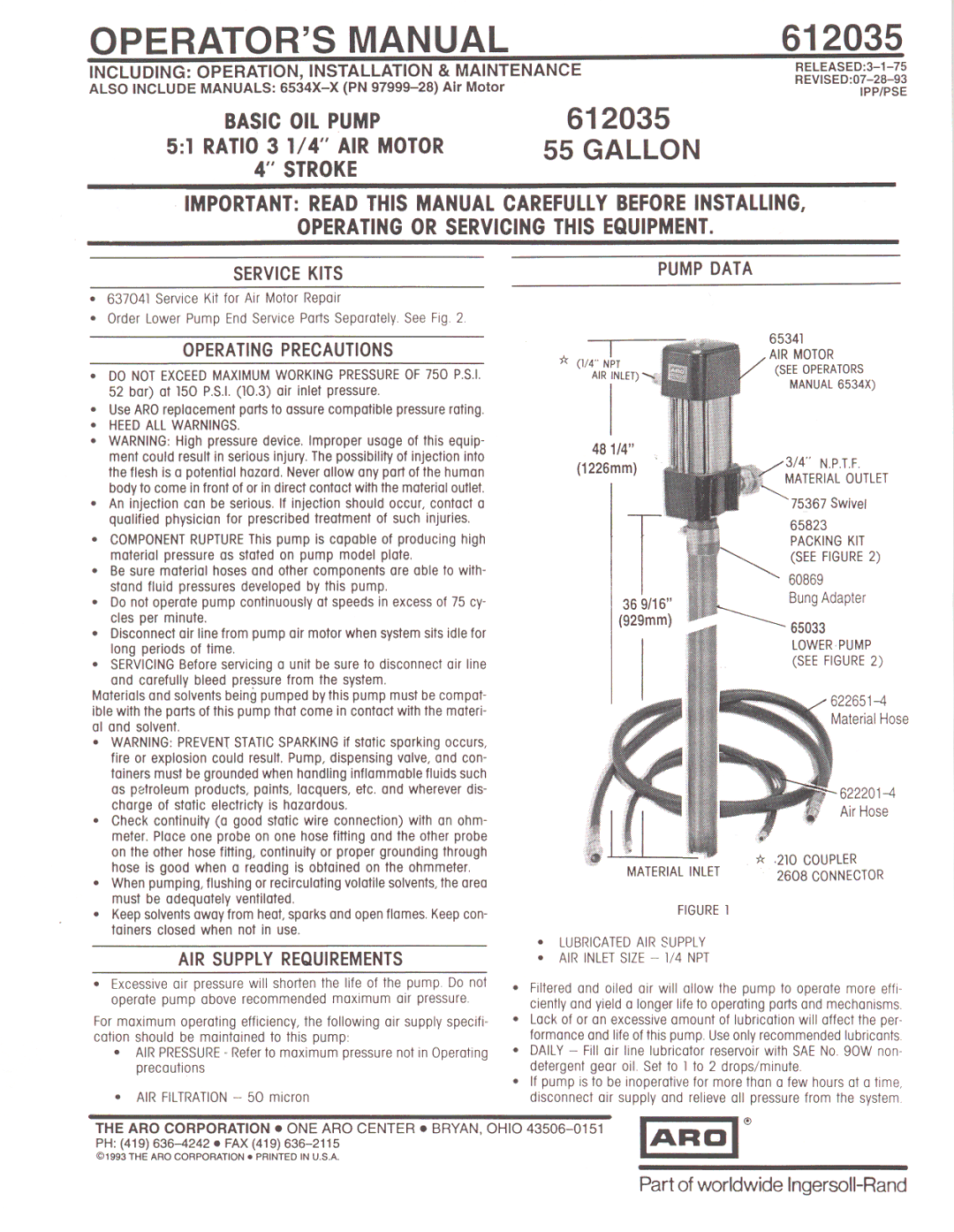 Ingersoll-Rand 612035 manual 