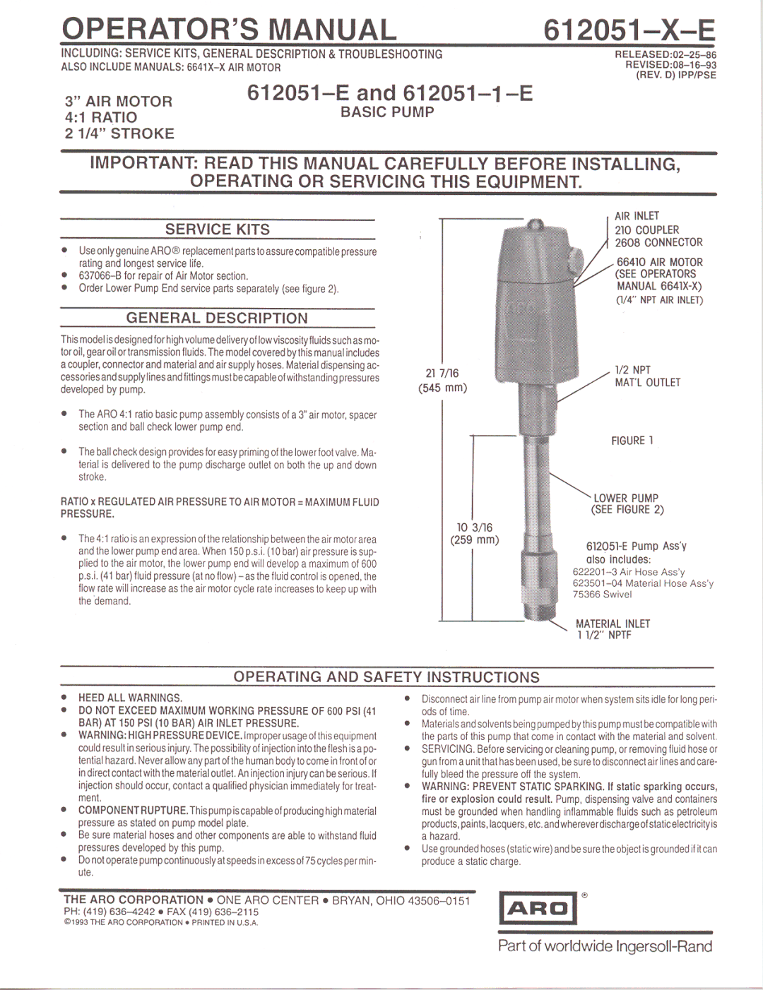 Ingersoll-Rand 612051-E, 612051-1-E manual 