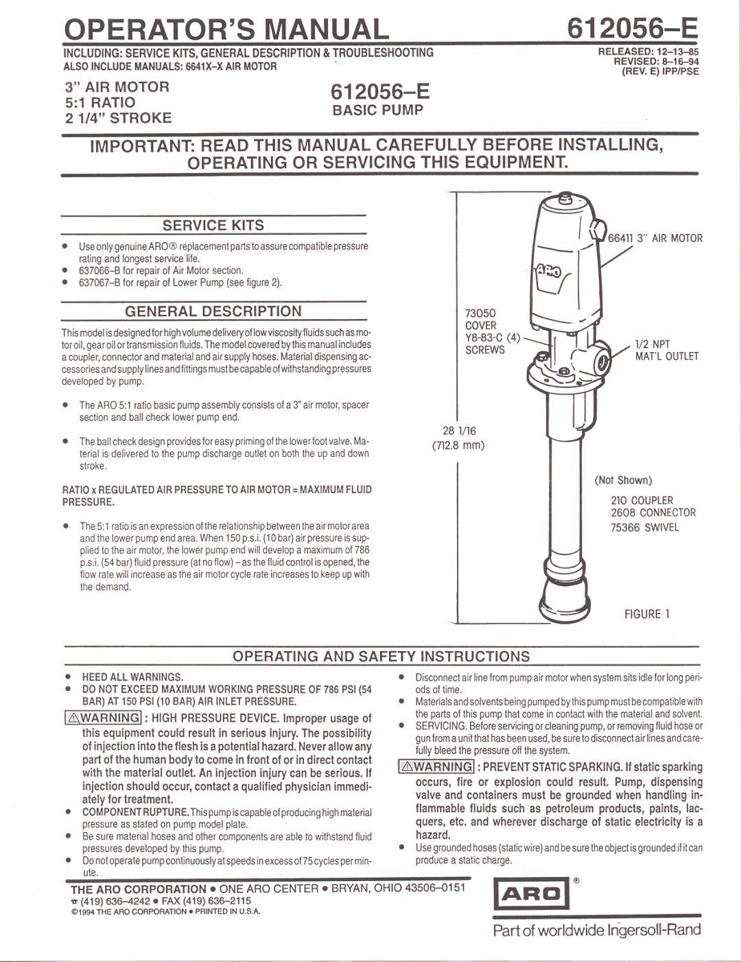 Ingersoll-Rand 612056-E manual 