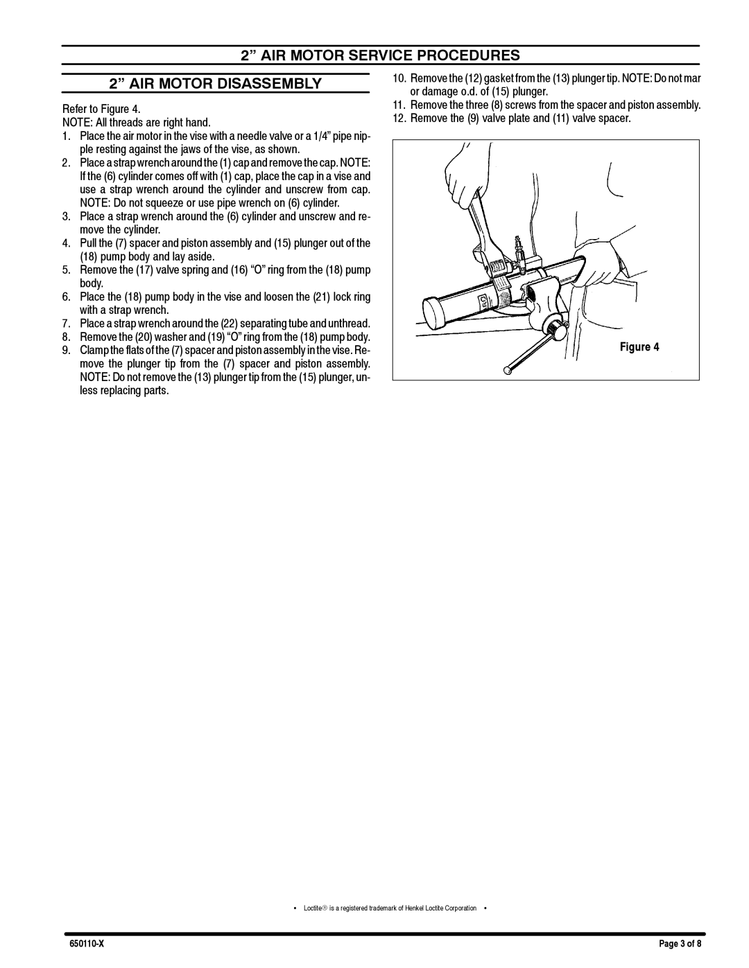 Ingersoll-Rand 650110-X AIR Motor Service Procedures AIR Motor Disassembly, Remove the 9 valve plate and 11 valve spacer 