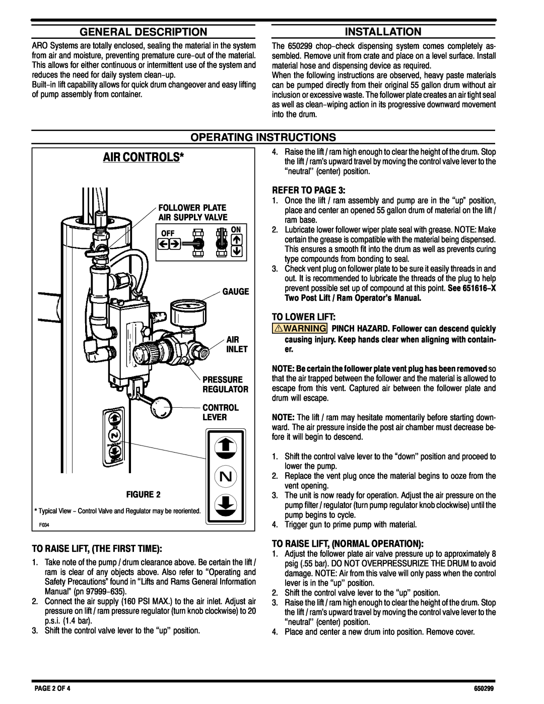 Ingersoll-Rand 650299 specifications General Description, Installation, Operating Instructions, Air Controls, Refer To Page 