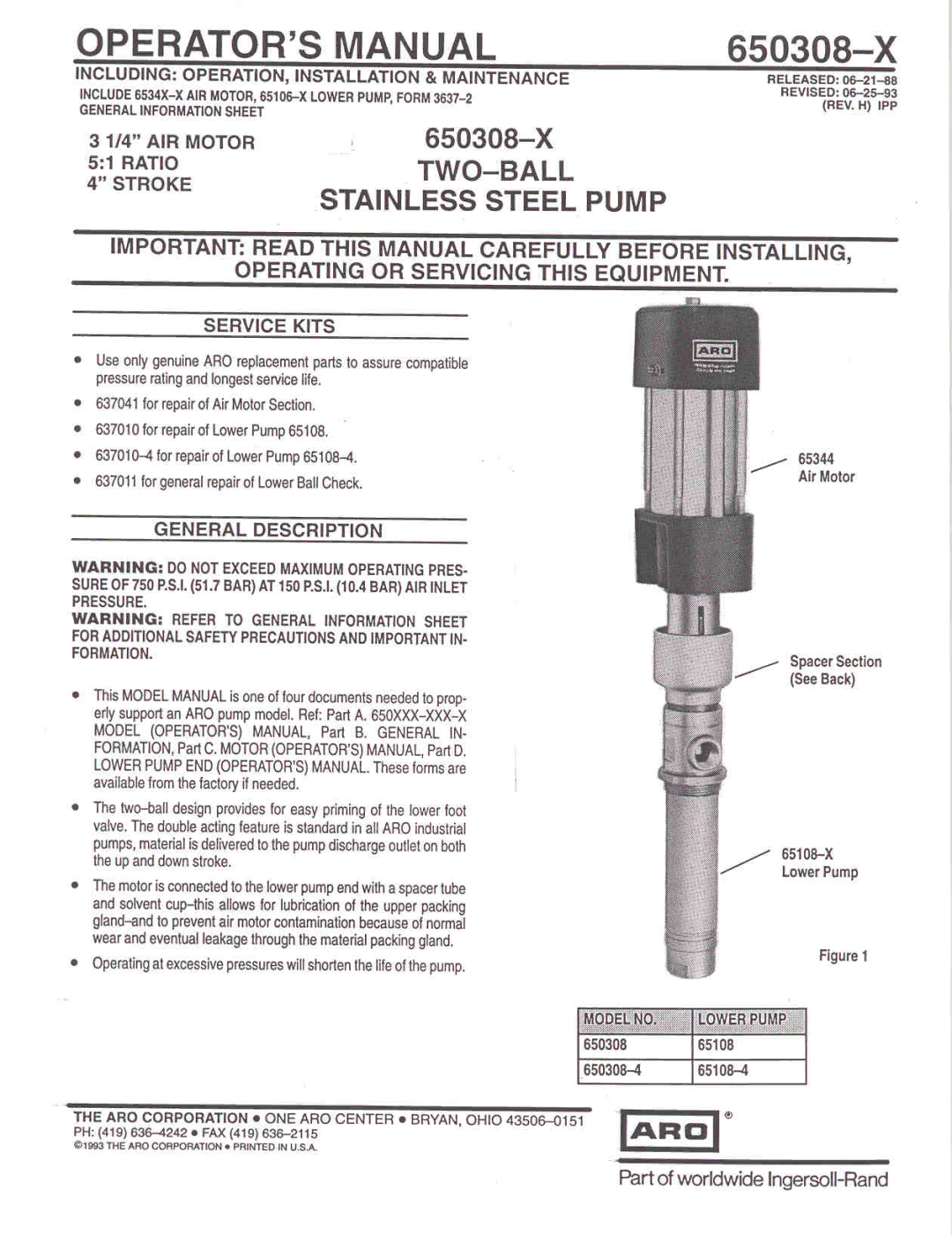 Ingersoll-Rand 650308-X manual 