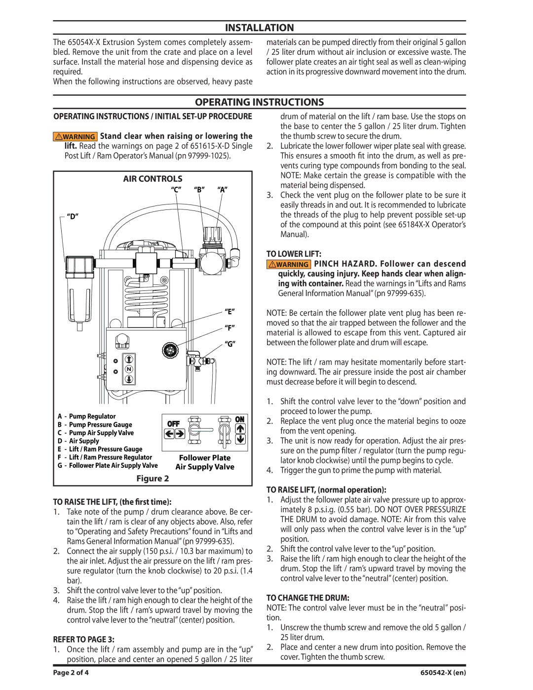 Ingersoll-Rand 650542-X, 650543-X, 650542-1 general information manual Installation, Operating Instructions 