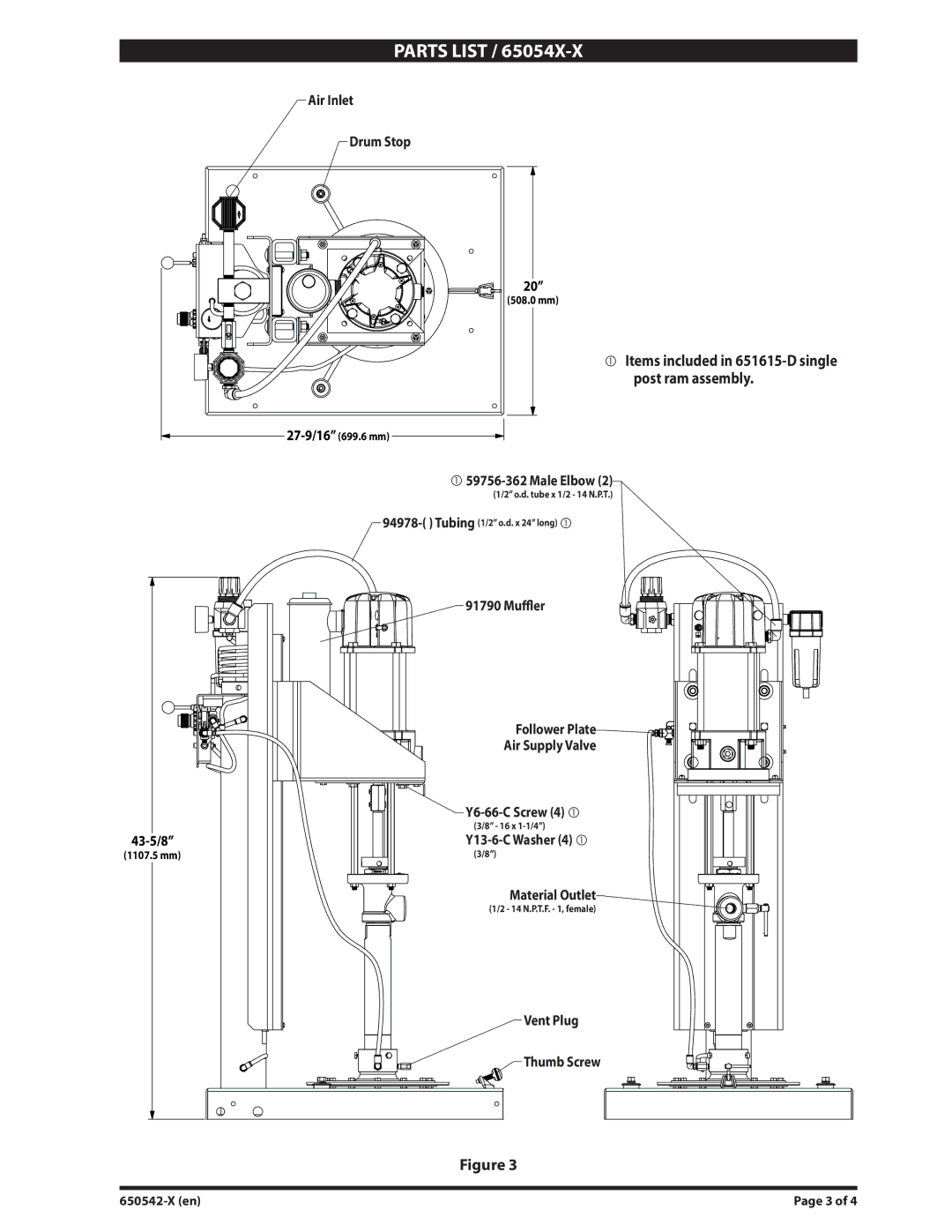 Ingersoll-Rand 650543-X, 650542-1, 650542-X general information manual Parts List 