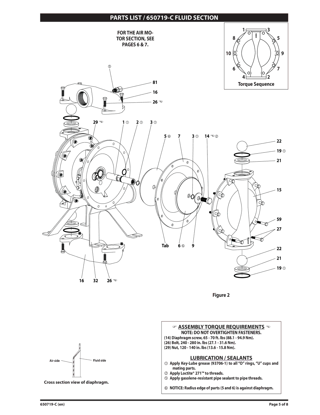 Ingersoll-Rand 650719-C manual For the AIR MO TOR SECTION, see, Pages 6 109 Torque Sequence, Assembly Torque Requirements 