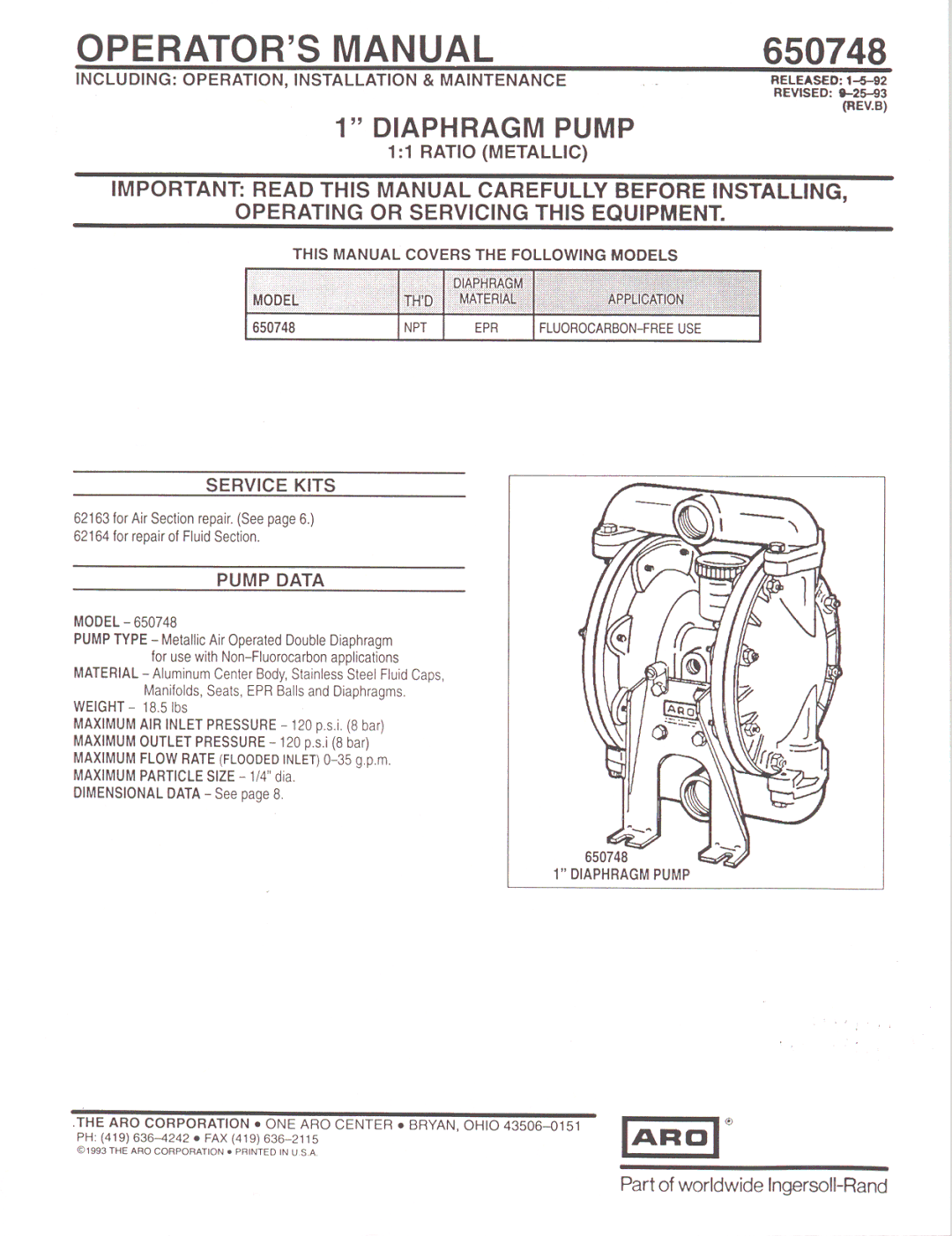 Ingersoll-Rand 650748 manual 