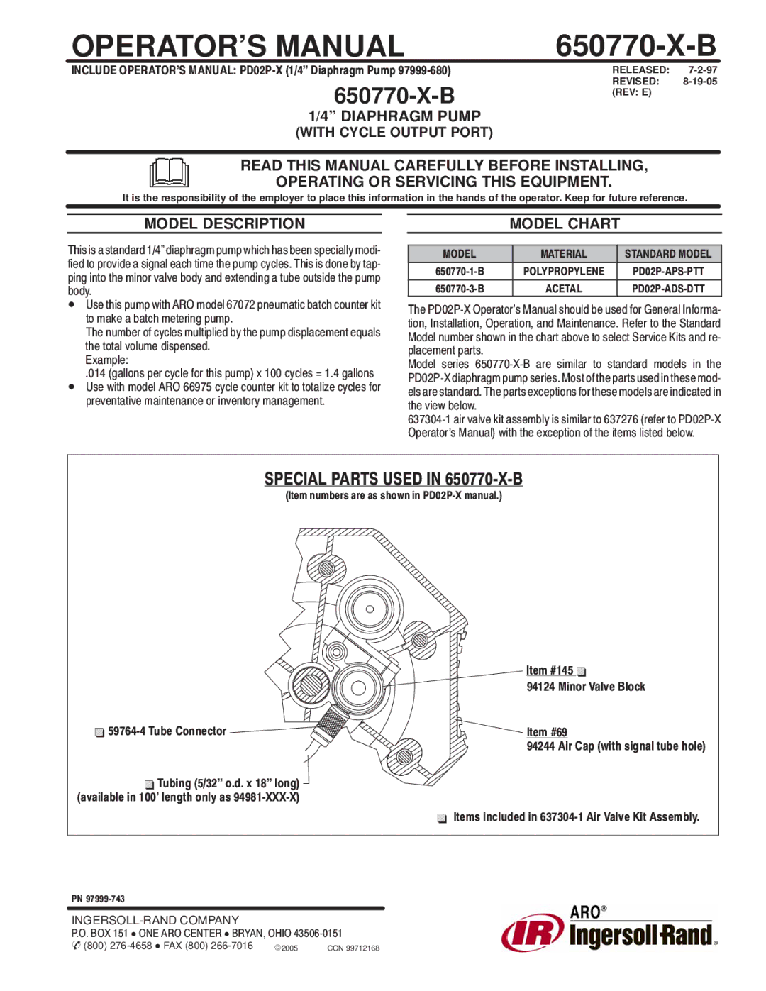 Ingersoll-Rand 650770-X-B manual OPERATOR’S Manual 