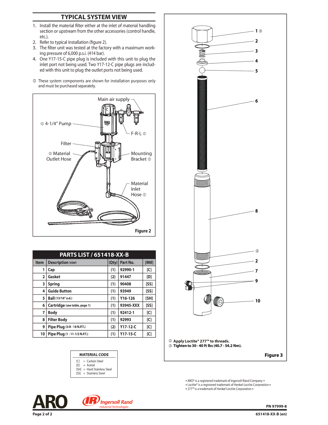 Ingersoll-Rand 651418-70-B, 651418-100-B, 651418-40-B manual Typical System View, Parts List / 651418-XX-B 