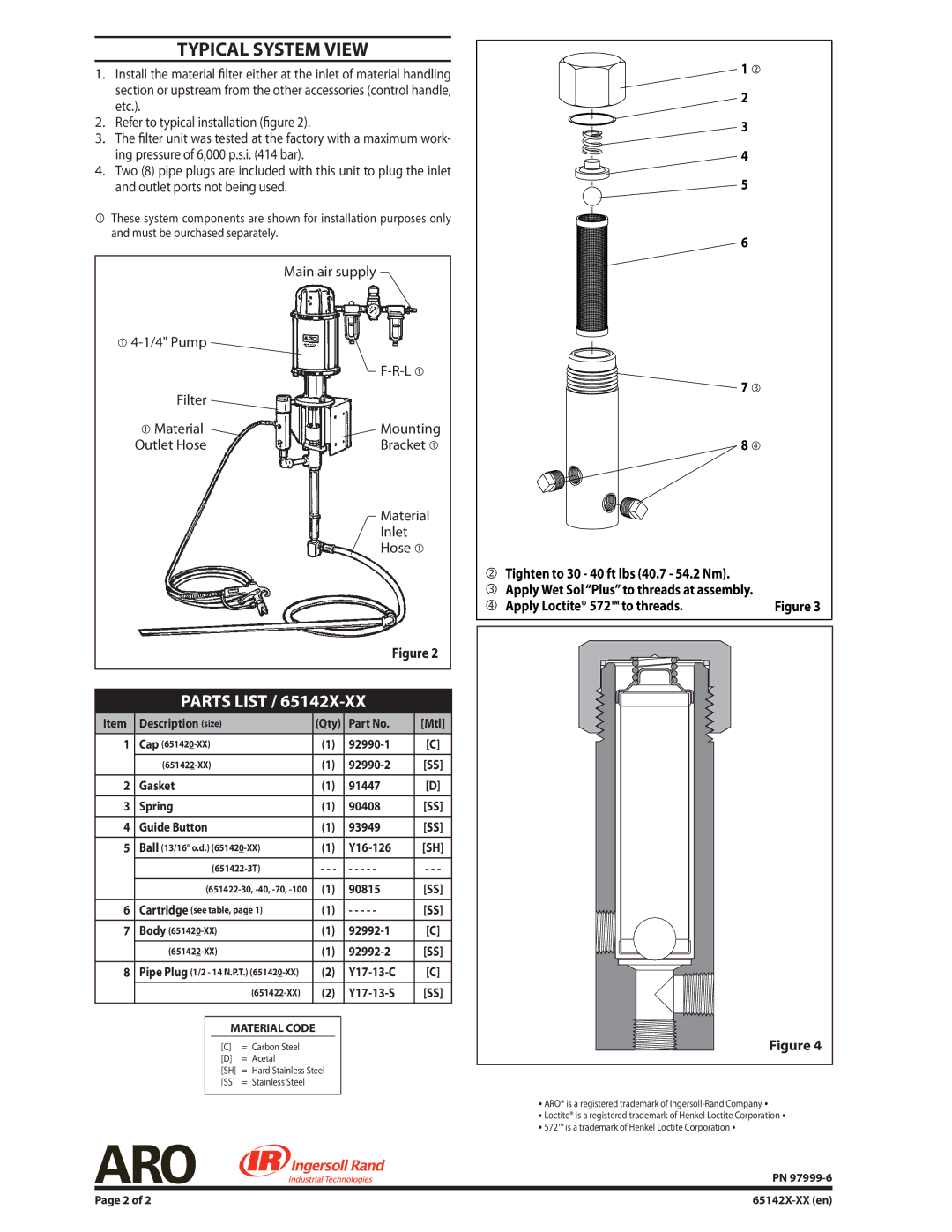 Ingersoll-Rand 65142X-XX manual Typical System View, Parts List 