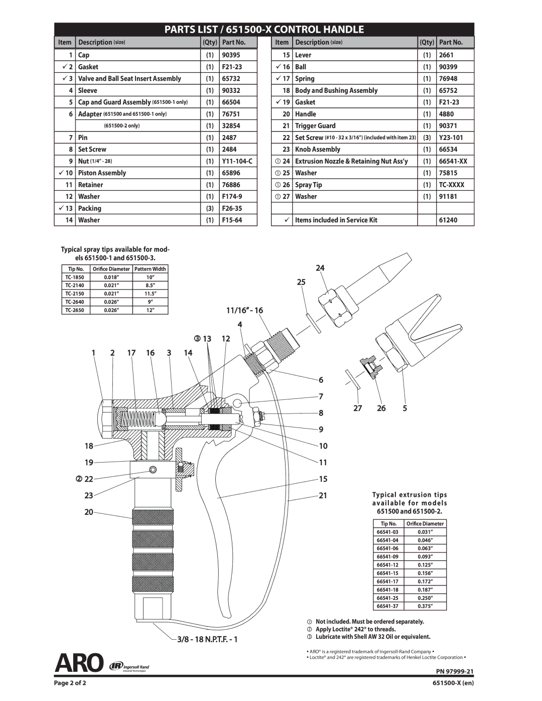 Ingersoll-Rand 651500-X manual 11/16, 18 N.P.T.F 