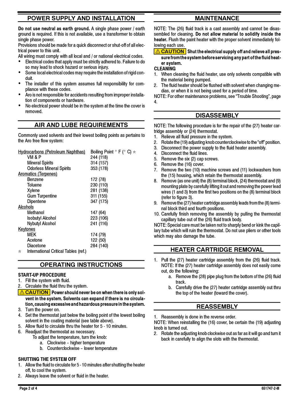 Ingersoll-Rand 651747-2-M Power Supply and Installation, AIR and Lube Requirements, Operating Instructions, Maintenance 