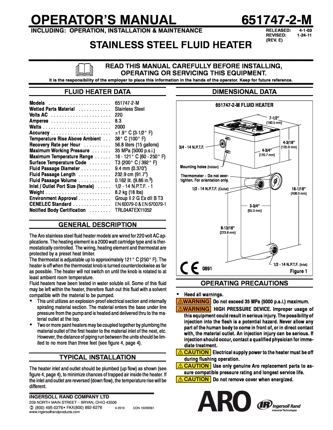 Ingersoll-Rand 651747-2-M manual Read This Manual Carefully Before Installing, Operating Or Servicing This Equipment 
