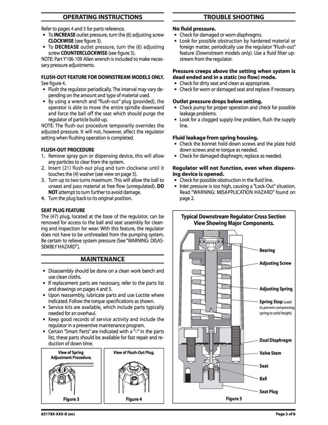 Ingersoll-Rand 65178X-XXX-B Operating Instructions, Maintenance, Trouble Shooting, Flush-Outprocedure, Seat Plug Feature 