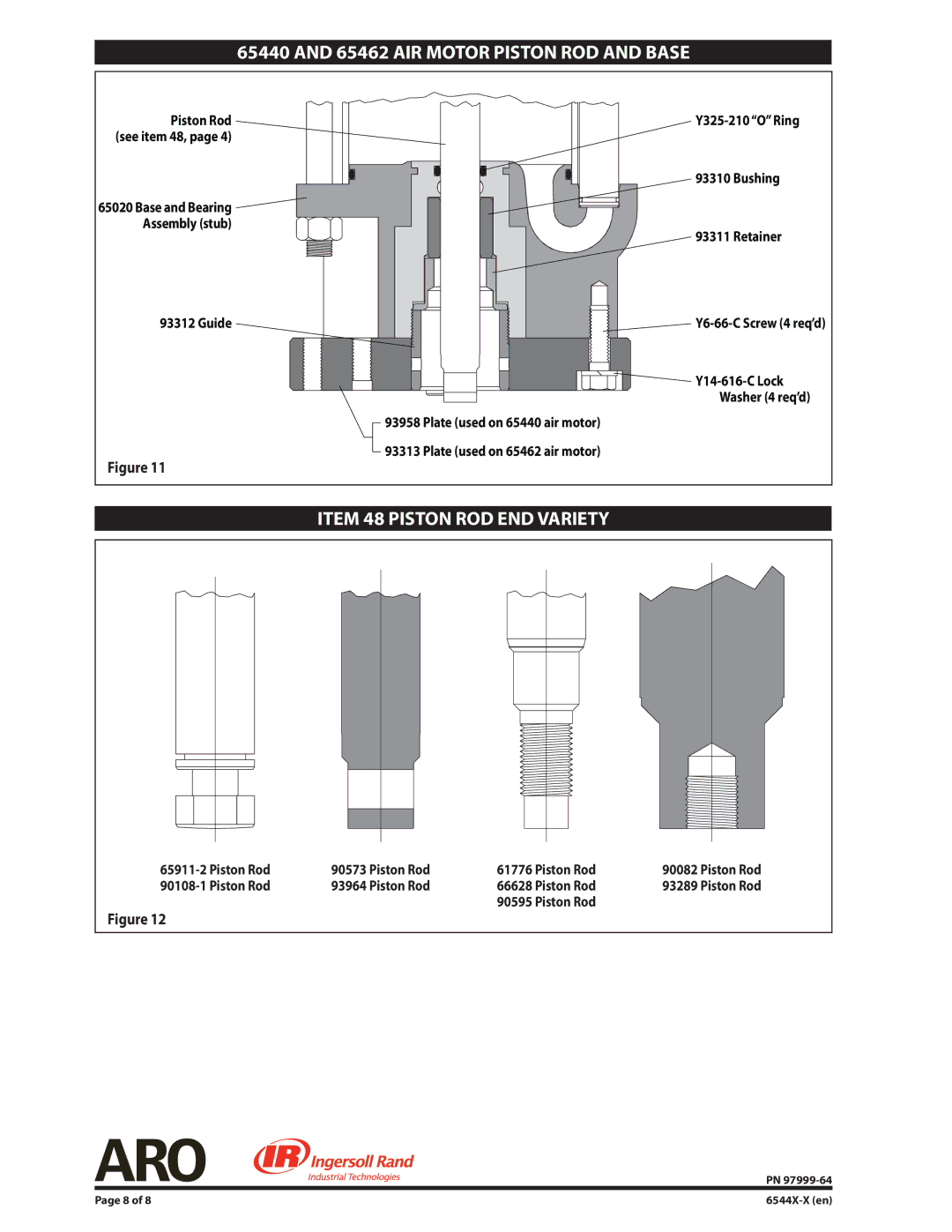 Ingersoll-Rand 6544X-X, 6546X-X manual AIR Motor Piston ROD and Base, Item 48 Piston ROD END Variety 