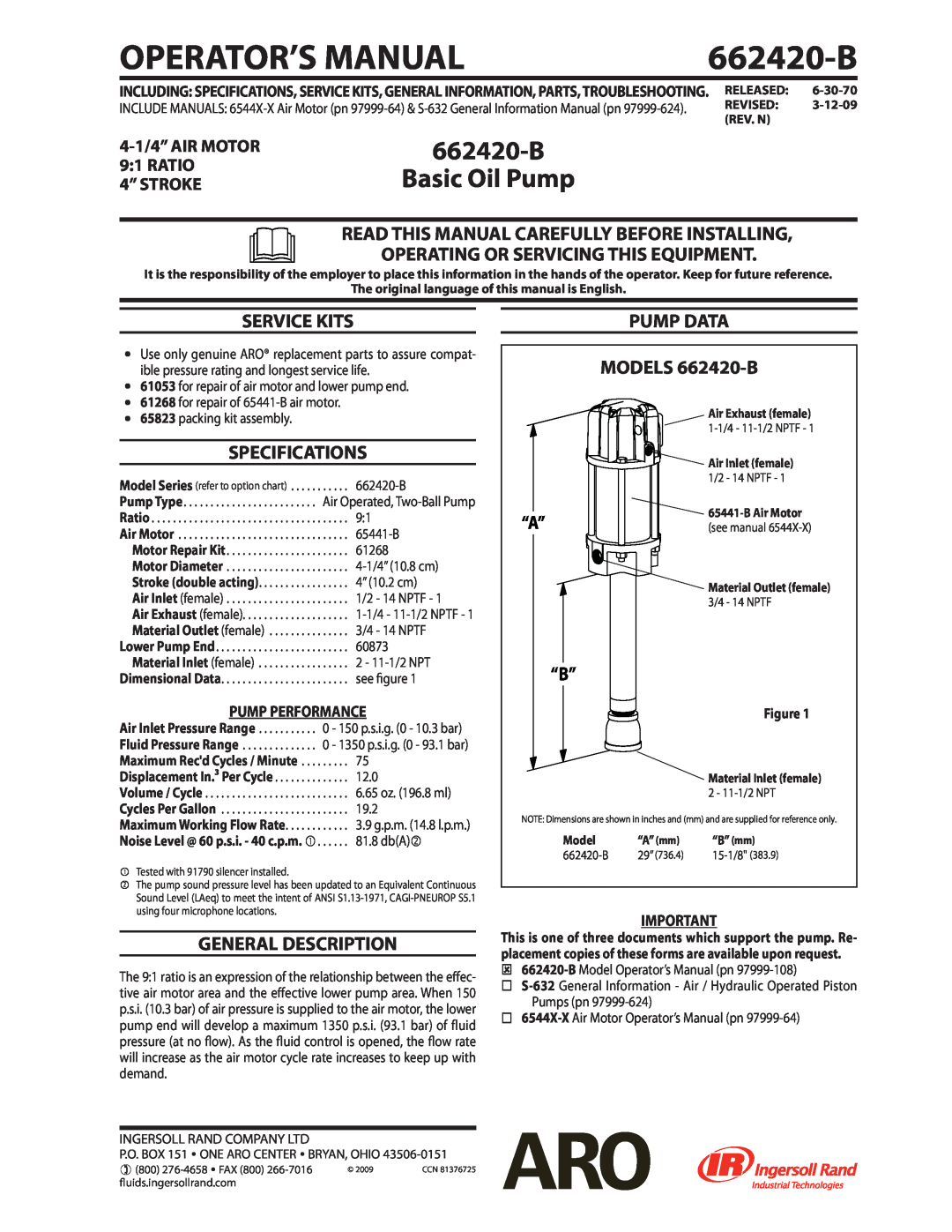 Ingersoll-Rand 662420-B specifications Read This Manual Carefully Before Installing, Operating Or Servicing This Equipment 