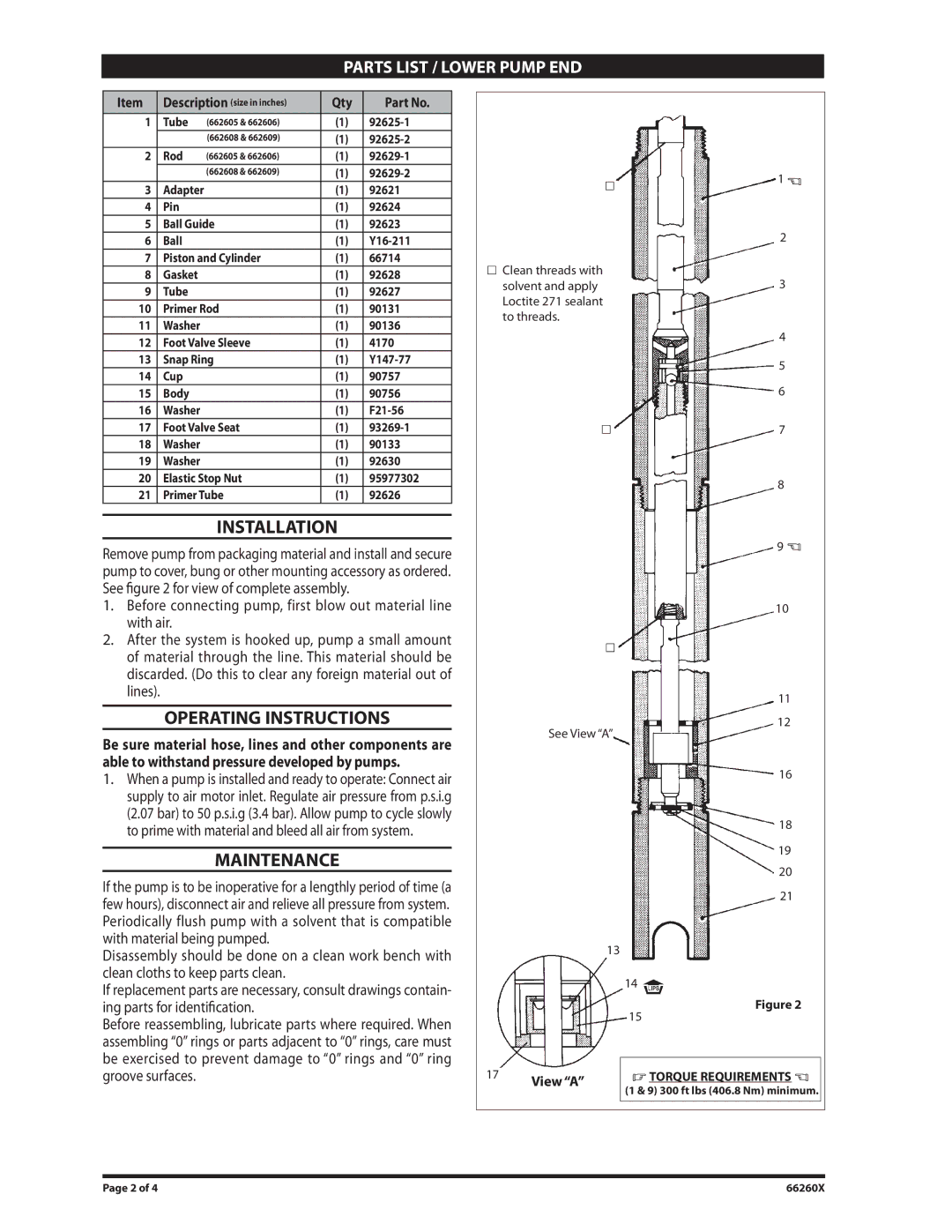 Ingersoll-Rand 662605, 662609, 662606, 662608 specifications Installation, Operating Instructions, Maintenance 