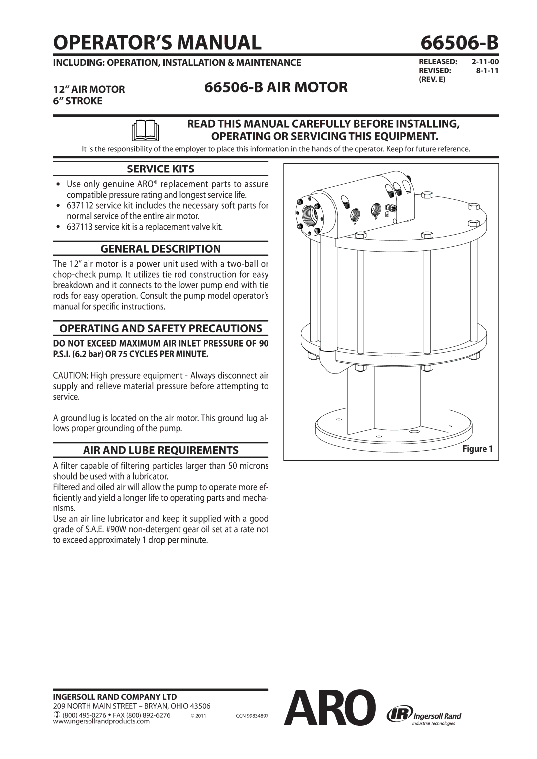 Ingersoll-Rand 66506-B manual Service Kits, General Description, Operating and Safety Precautions 