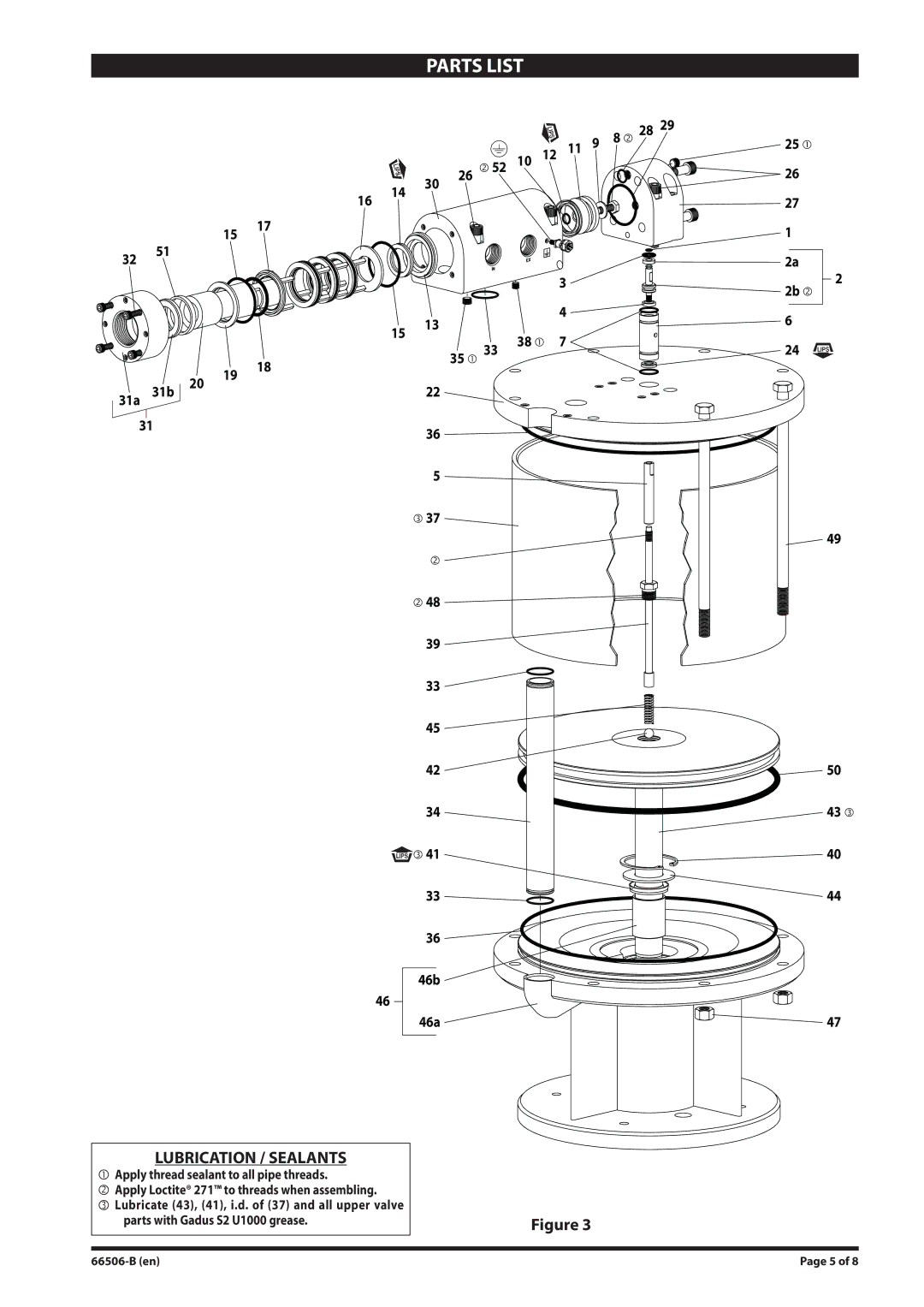 Ingersoll-Rand 66506-B manual Parts List, Lubrication / Sealants 