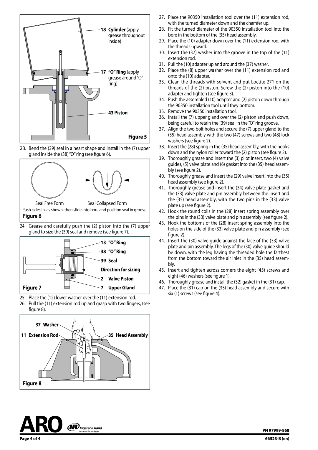 Ingersoll-Rand 66523-B manual Ring apply grease around O ring Piston, Washer Extension Rod 