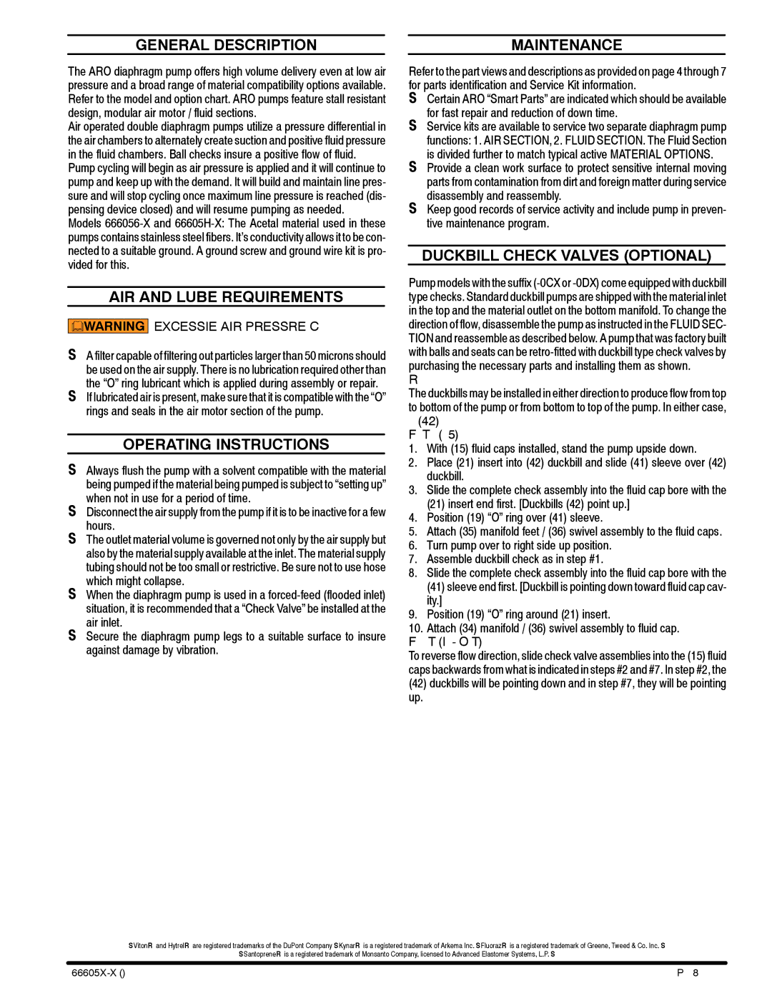 Ingersoll-Rand 66605X-X manual General Description, AIR and Lube Requirements, Operating Instructions, Maintenance 