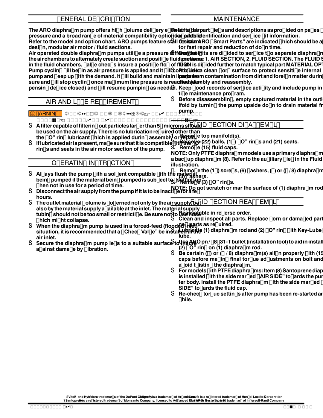 Ingersoll-Rand 66615X-X-C manual General Description Maintenance, AIR and Lube Requirements, Operating Instructions 