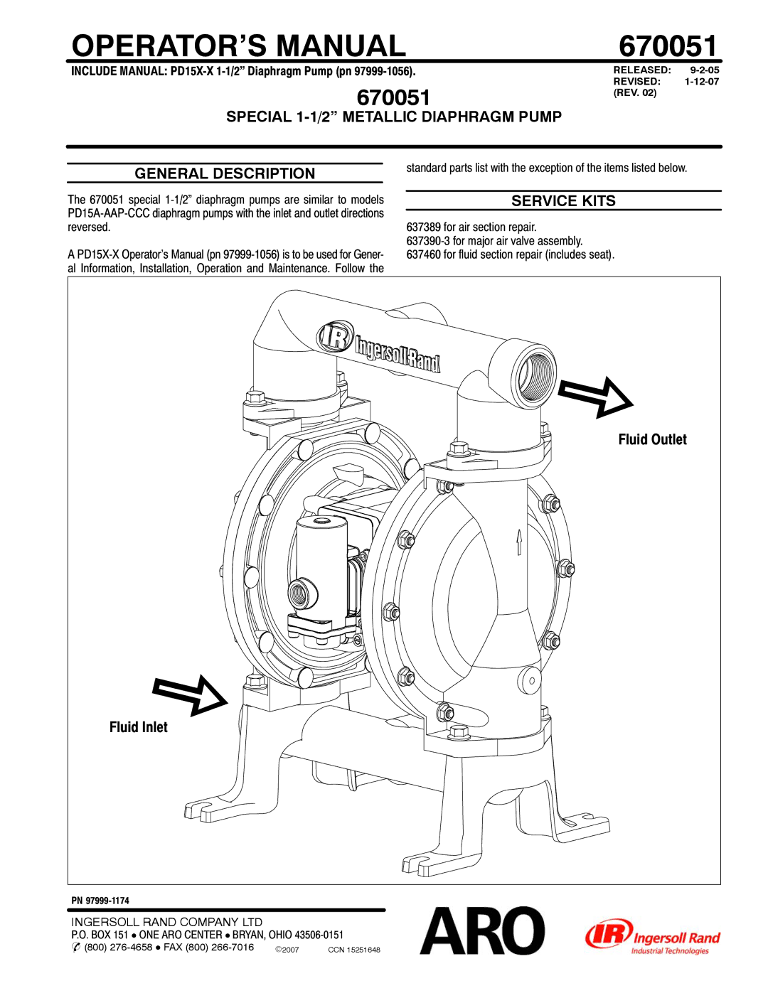 Ingersoll-Rand 670051 manual OPERATOR’S Manual 