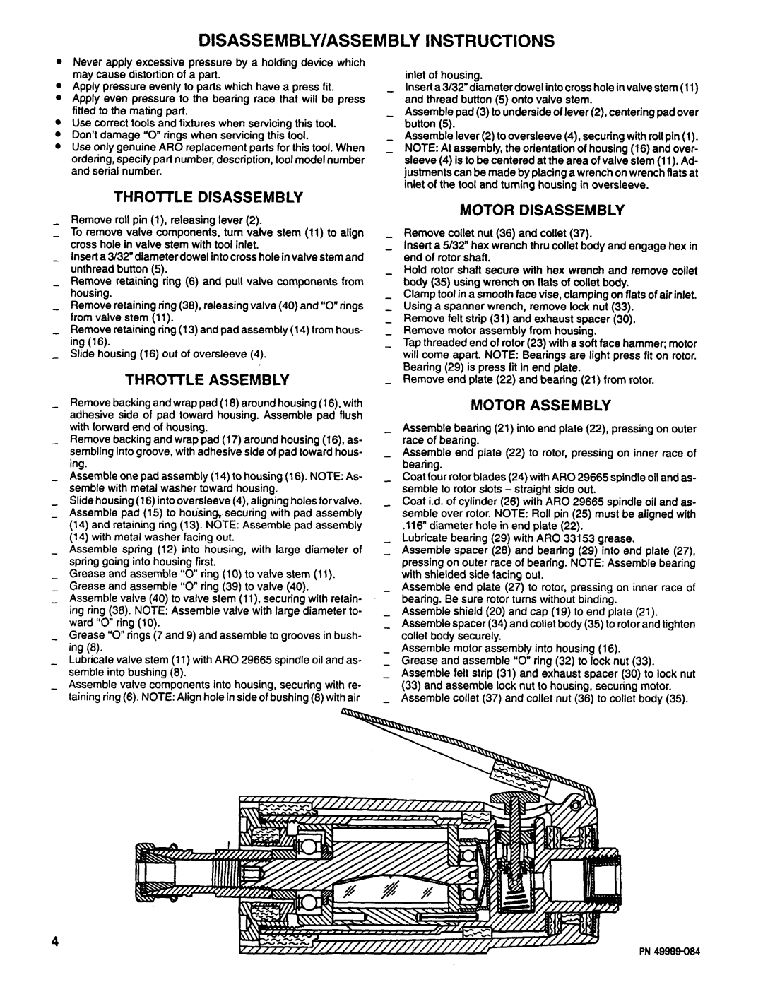 Ingersoll-Rand 7015-11V-A specifications Throttle Disassembly, Throttle Assembly, Motor Disassembly, Motor Assembly 