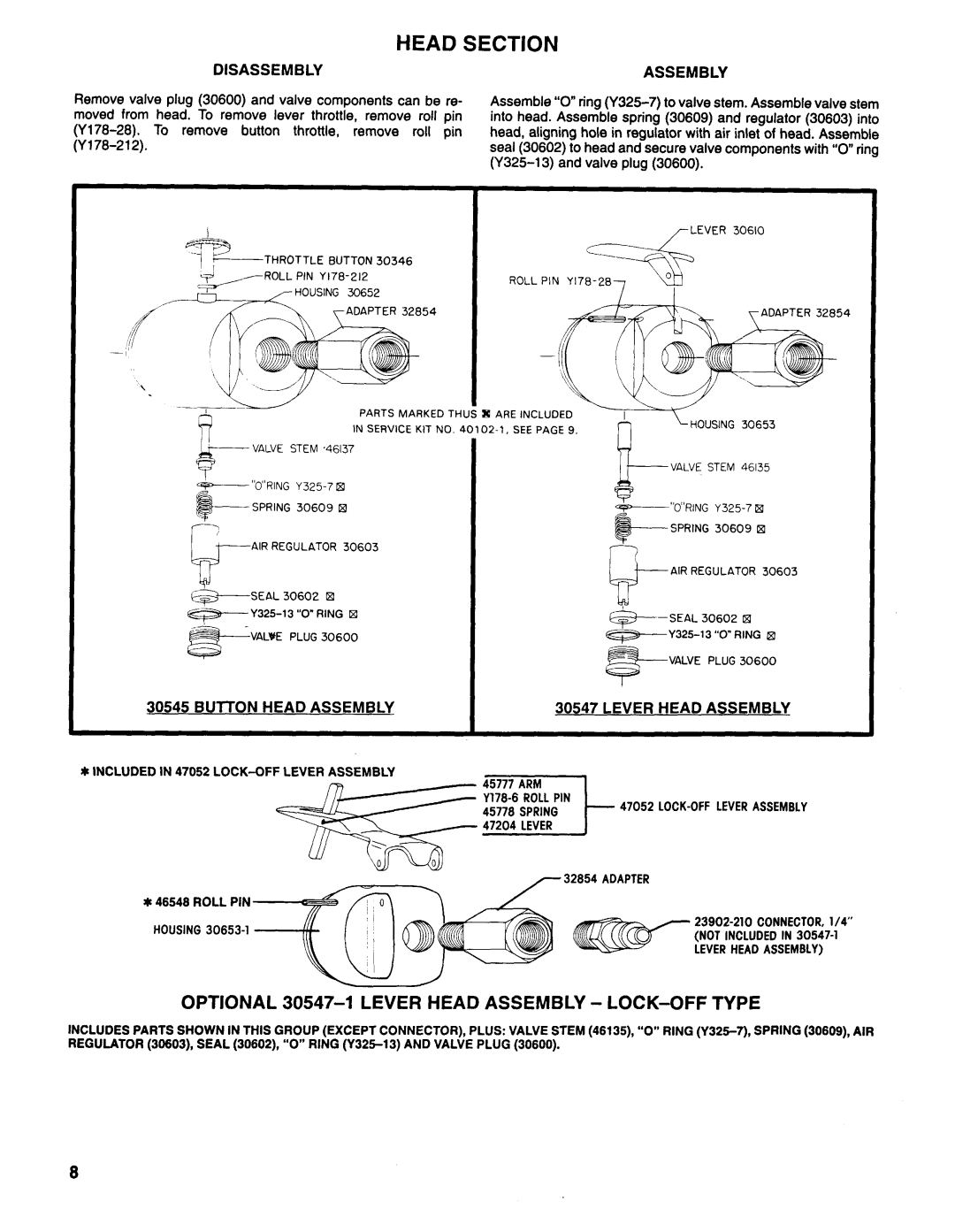 Ingersoll-Rand 7235-C, 7236-C, 7149-C, 7153-C manual Head Section, Disassemblyassembly, Lever Head Assembly 