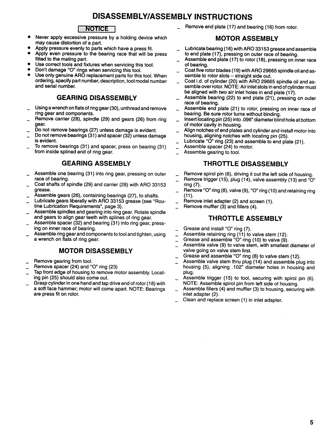 Ingersoll-Rand 7742 manual Disassembly/Assembly, Instructions 