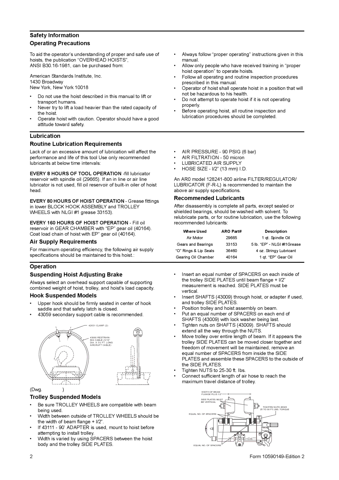 Ingersoll-Rand 7790-A, 7792-A manual Safety Information Operating Precautions, Lubrication Routine Lubrication Requirements 