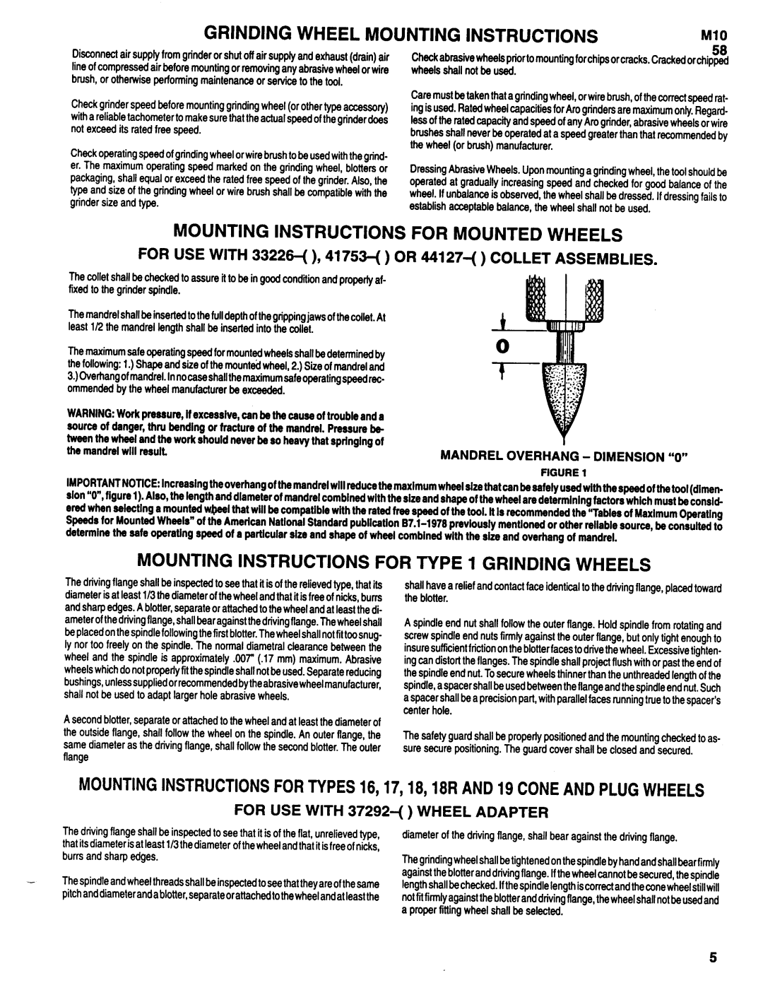 Ingersoll-Rand 7871-F-( ), 7870-F-( ) manual Grinding Wheel Mounting Instructions, Mounting Instructions for Mounted Wheels 