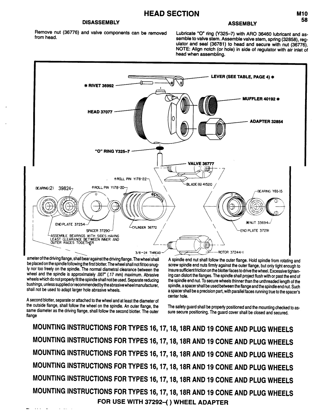 Ingersoll-Rand 7871-F-( ), 7870-F-( ) Head Section, Remove nut 36776 and valve components, From head, Head when assembling 