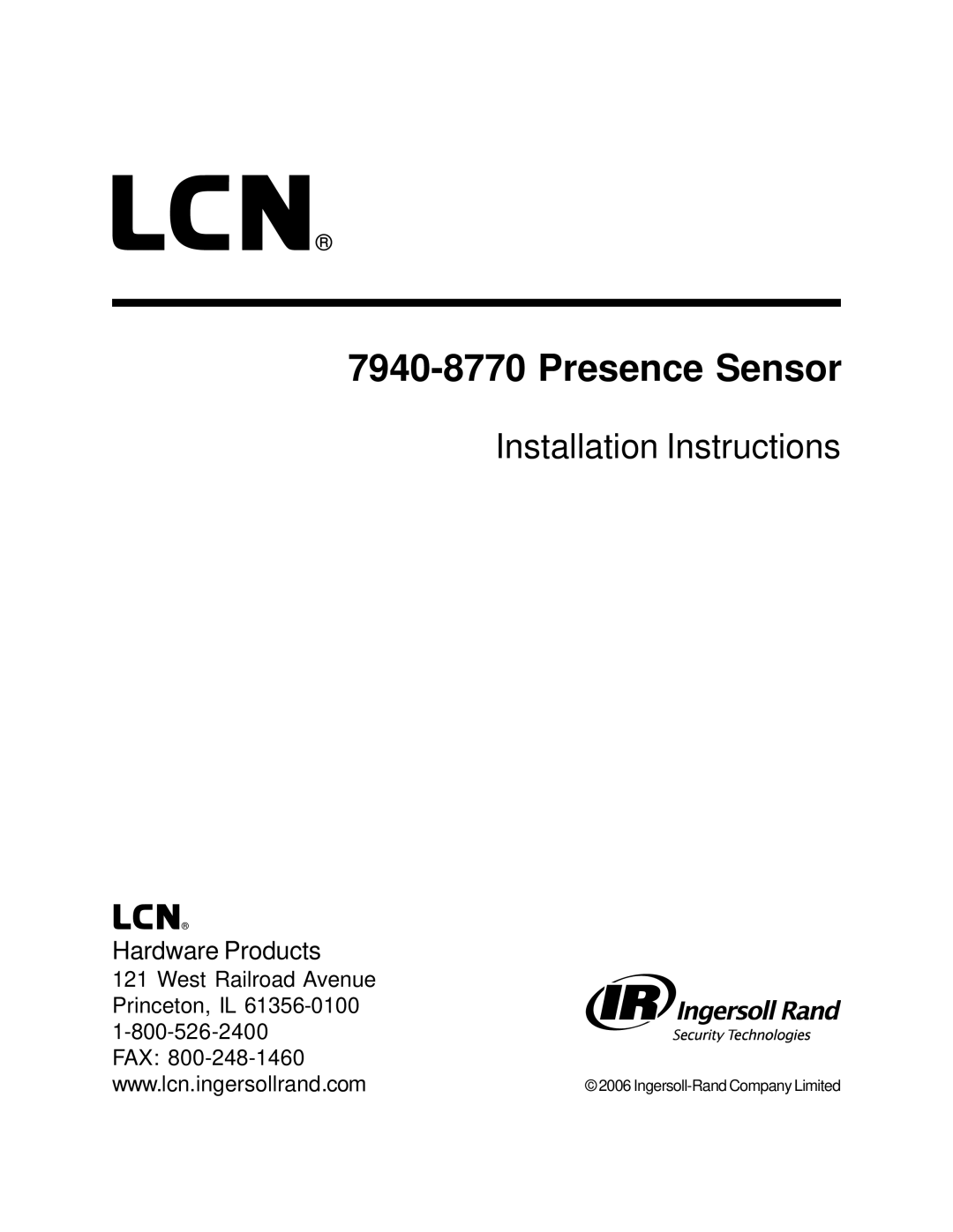 Ingersoll-Rand 7940-8770 installation instructions Lcn 