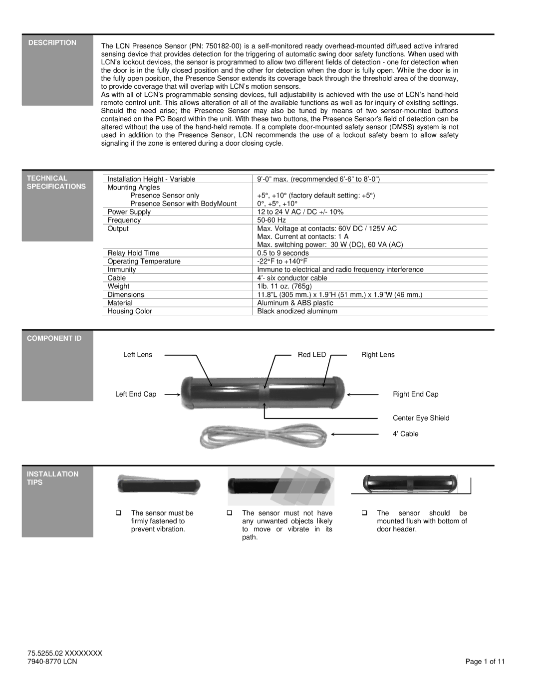 Ingersoll-Rand 7940-8770 installation instructions Description, Technical, Specifications, Component ID, Installation Tips 