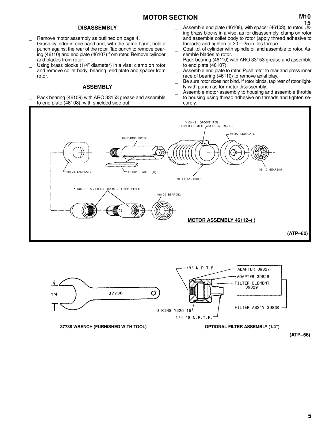 Ingersoll-Rand 7978-() manual Semble blades to rotor Blades from rotor, Rotor Race of bearing 46110 to remove axial play 