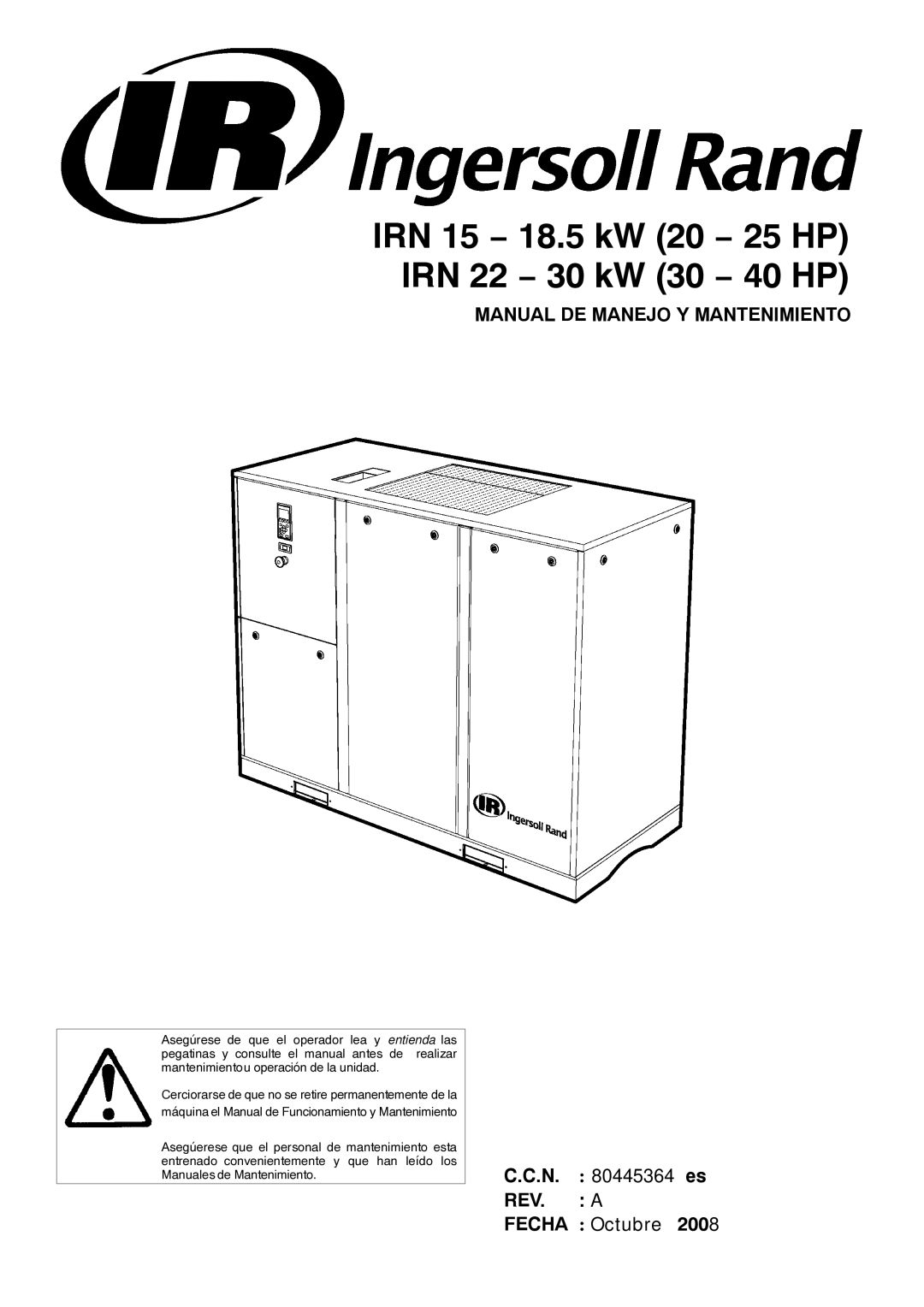 Ingersoll-Rand 80445364 manual REV Fecha 