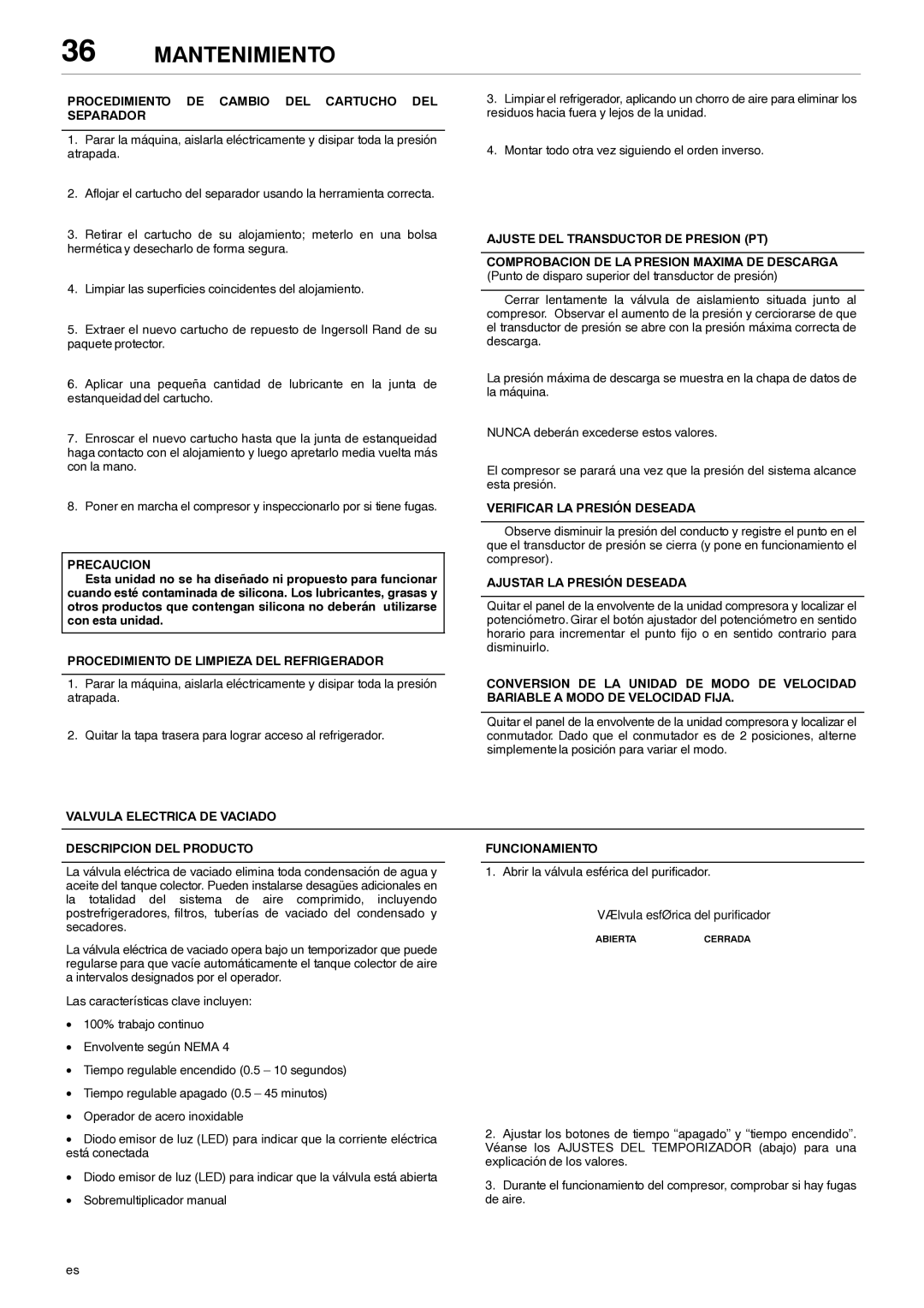 Ingersoll-Rand 80445364 Procedimiento DE Cambio DEL Cartucho DEL Separador, Procedimiento DE Limpieza DEL Refrigerador 