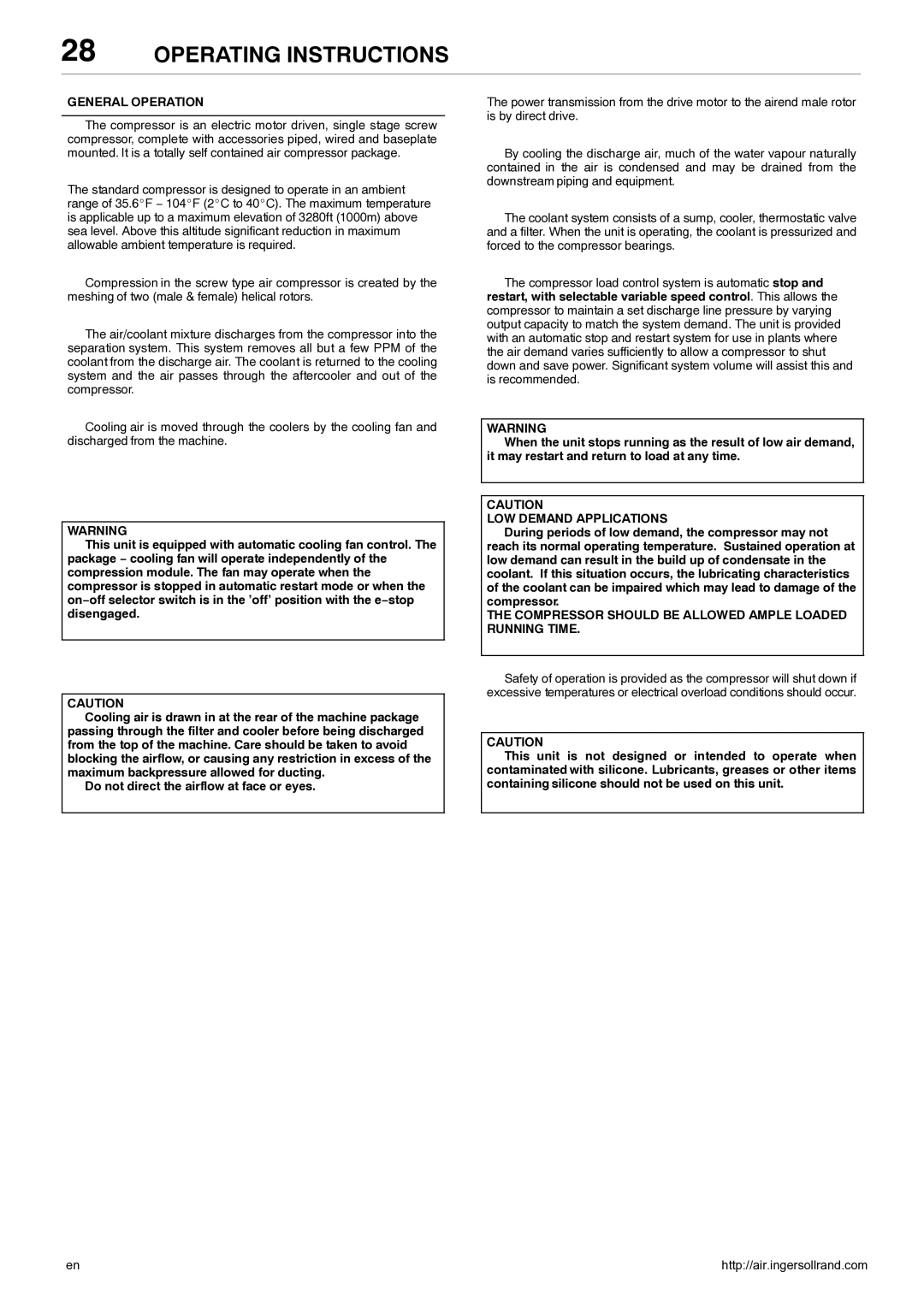 Ingersoll-Rand 80445364 manual Operating Instructions, General Operation, Do not direct the airflow at face or eyes 