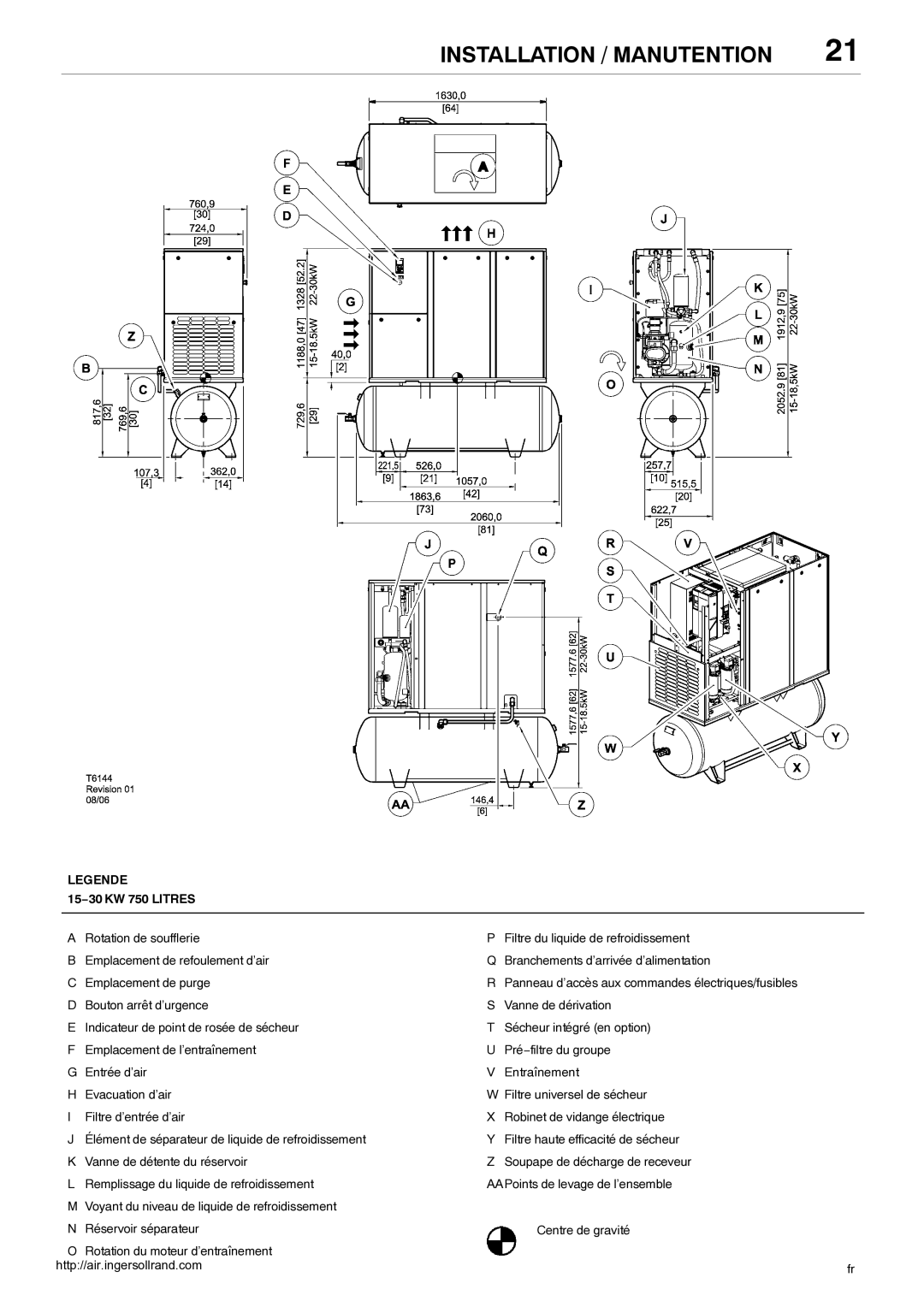 Ingersoll-Rand 80445364 manual 15−30 KW 750 Litres 