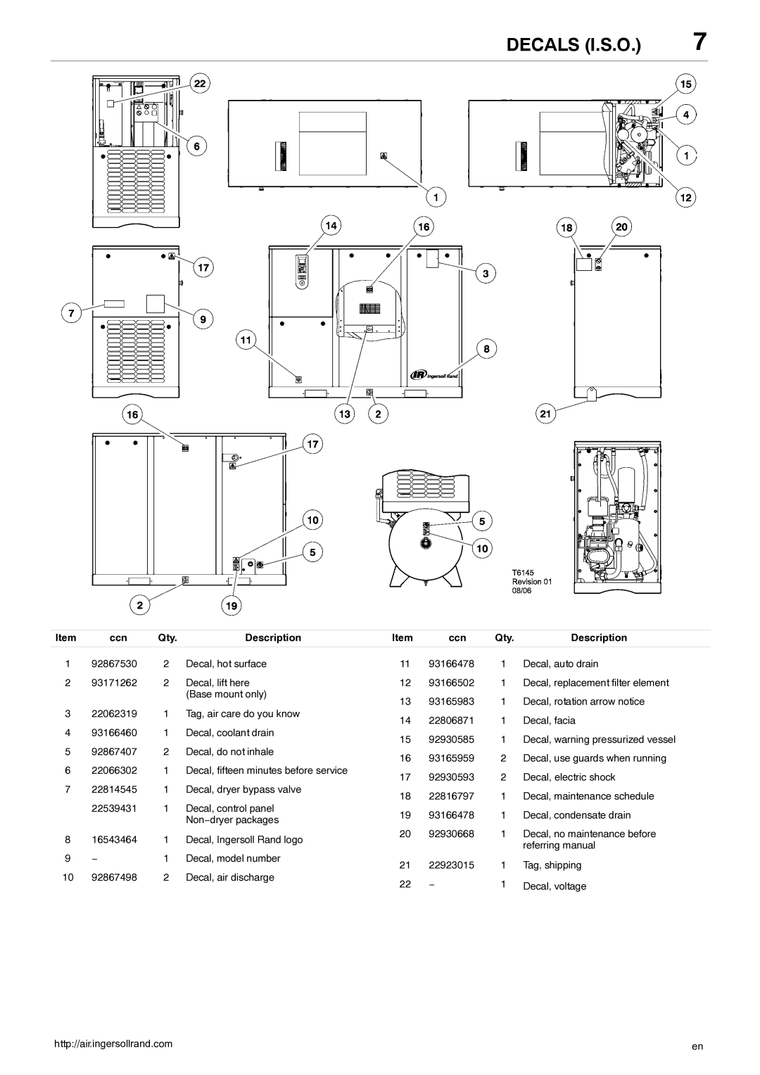 Ingersoll-Rand 80445364 manual Decals I.S.O 