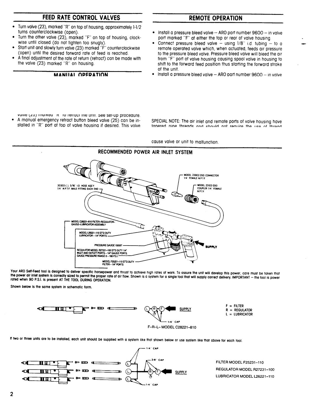 Ingersoll-Rand 8248-B( )-( ) specifications Feed Rate Control Valves, Manual Operation, Remote Operation 