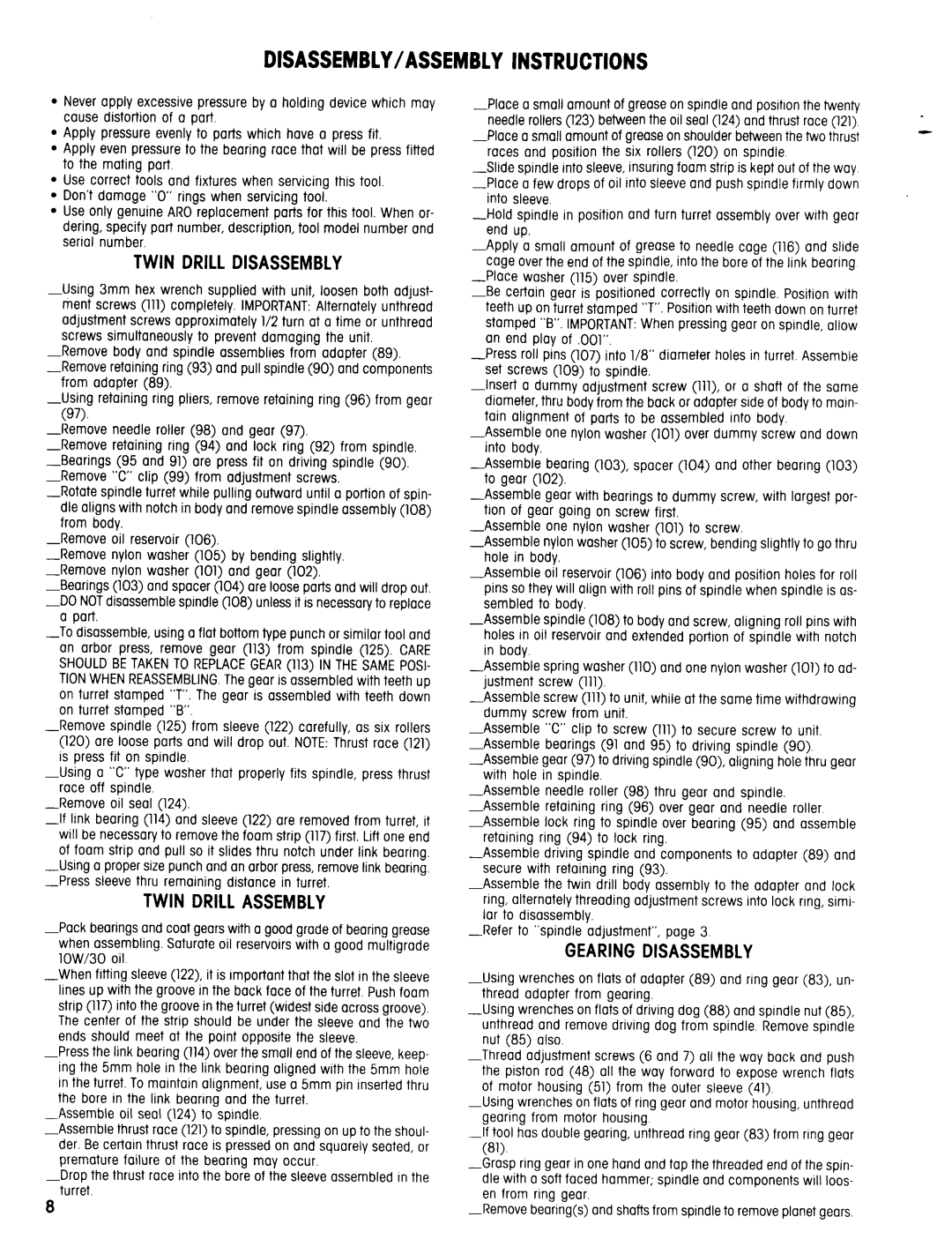 Ingersoll-Rand 8248-B( )-( ) specifications Disassembly/Assemblyinstructions, Twin Drill Disassembly, Twin Drill Assembly 