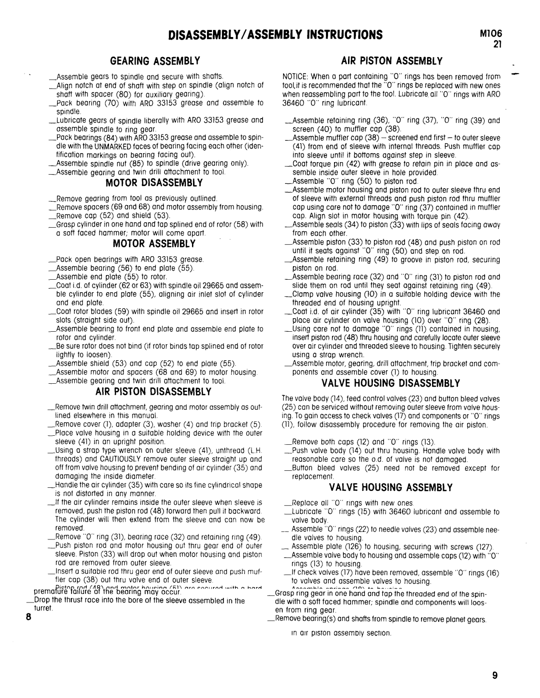 Ingersoll-Rand 8248-B( )-( ) specifications DISASSEMBLY/ASSEMBLYINSTRUCTIONSM106 