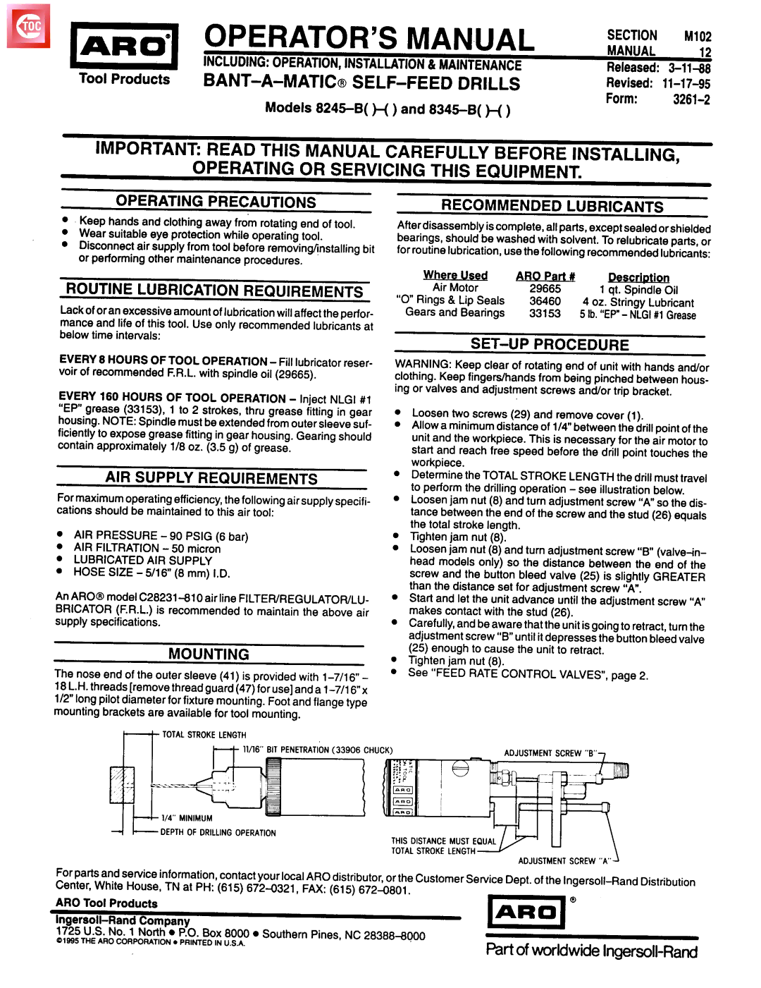 Ingersoll-Rand 8245-B, 8345-B specifications Installing, Recommended 