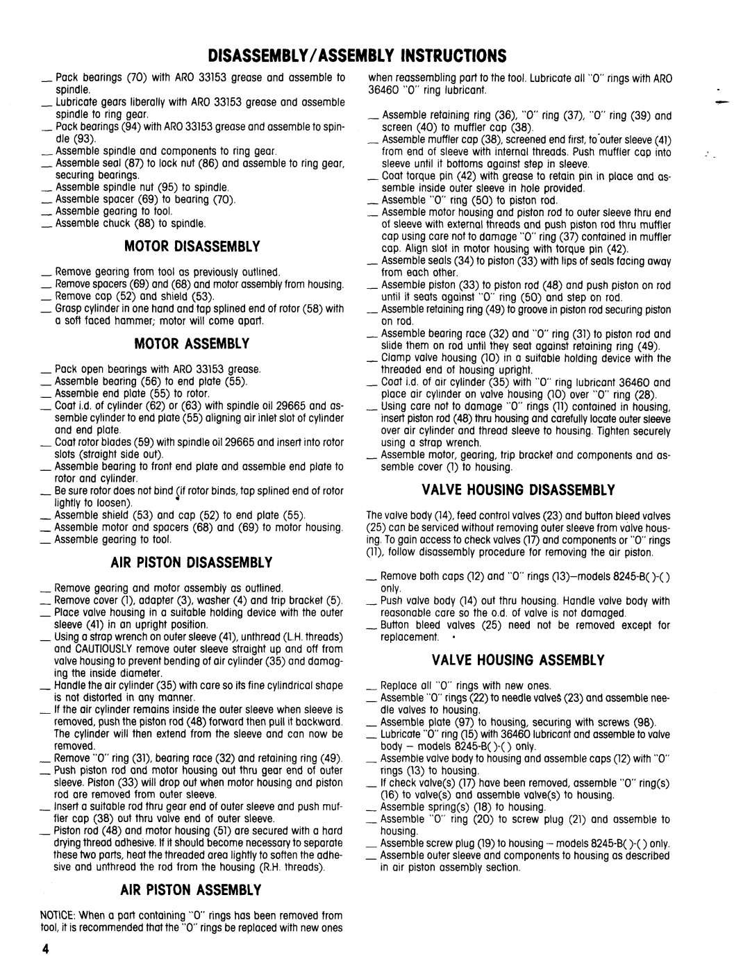 Ingersoll-Rand 8345-B, 8245-B specifications DISASSEMBLY/ASSEMBLY Instructions 