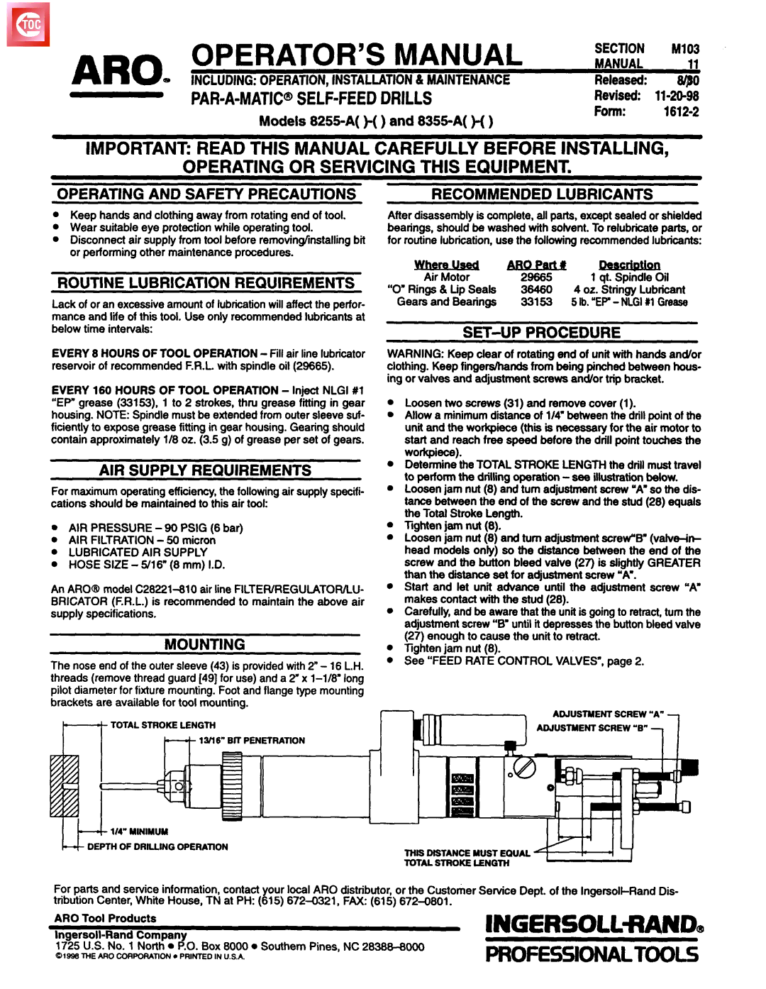 Ingersoll-Rand 8255-A, 8355A specifications Par-A-Maticself-Feeddrills 